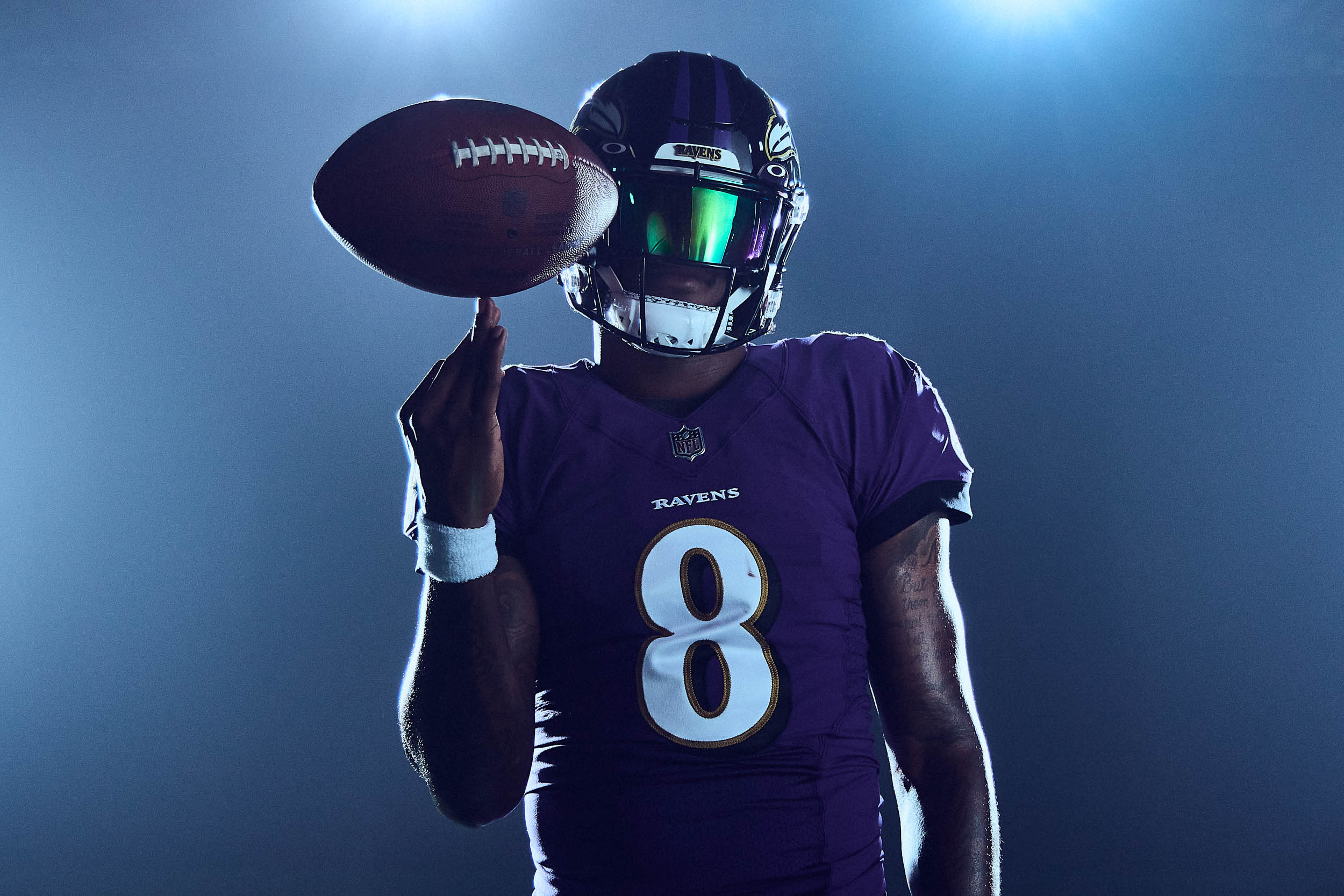 Commercial sports photographer creates advertising photography of NFL athlete Lamar Jackson