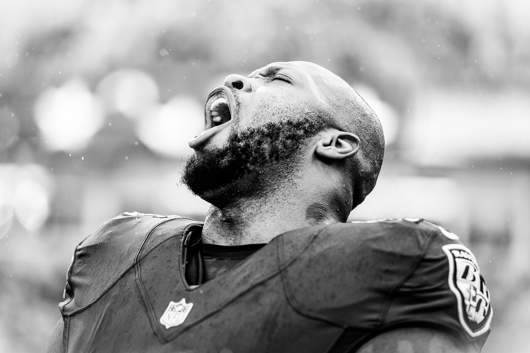 NFL athlete and HBO Ballers actor Terrell Suggs T-Sizzle yells during the Nation Anthem
