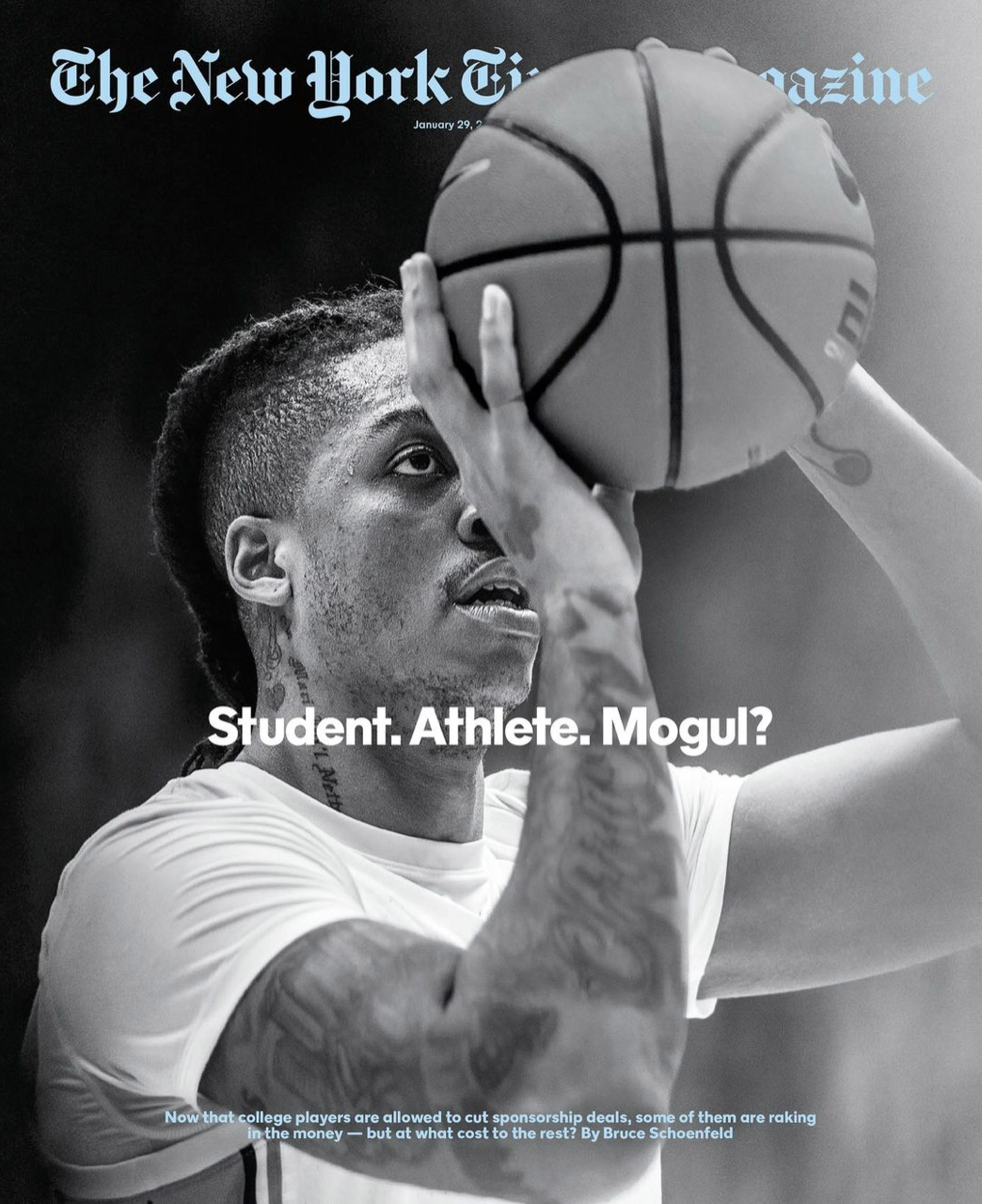 NEW YORK TIMES MAGAZINE COVER STORY UNC TARHEELS BASKETBALL STAR ARMANDO BACOT NIL DEAL MARCH MADNESS COMMERCIAL SPORTS ADVERTISING CAMPAIGN PHOTOGRAPHER